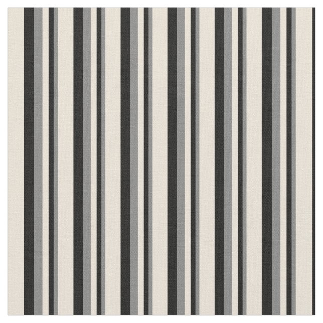 Grey, Black, and Bisque Pattern of Stripes Fabric (Close Up)