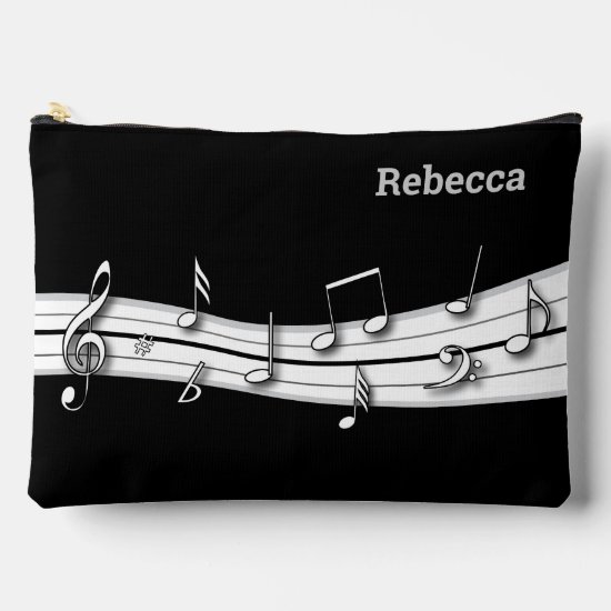 Grey black and white musical notes score accessory pouch