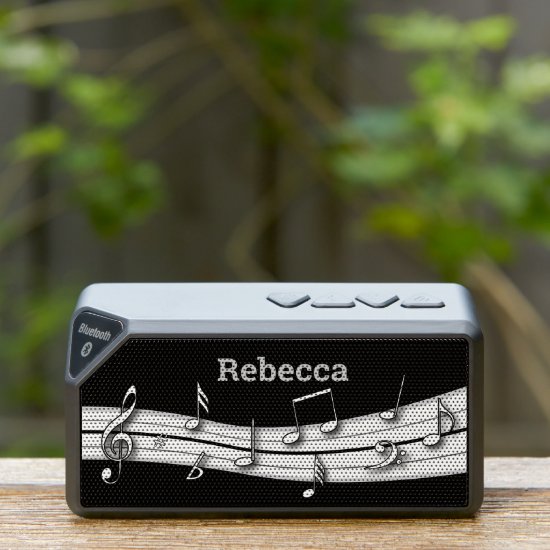 Grey black and white musical notes score bluetooth speaker