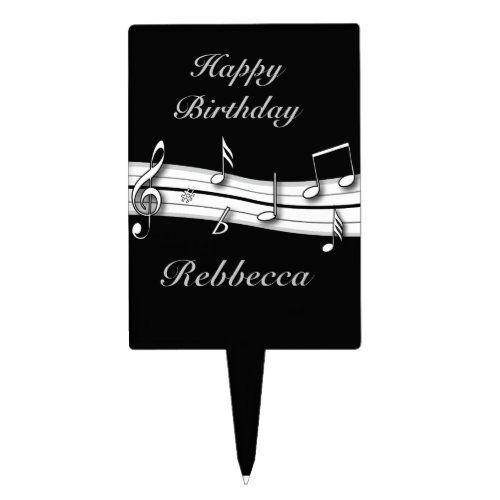 Grey black and white musical notes score cake topper