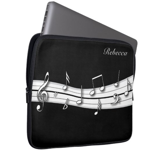 Grey black and white musical notes score laptop sleeve