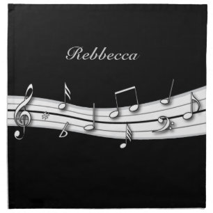 Grey black and white musical notes score napkin
