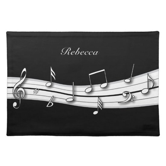 Grey black and white musical notes score placemat