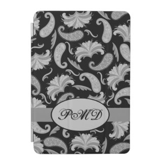 Grey Black Art Deco Parisian Paisley Monogram iPad Mini Cover