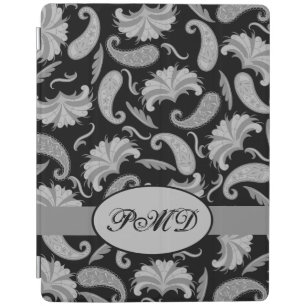 Grey Black Art Deco Parisian Paisley Monogram iPad Smart Cover