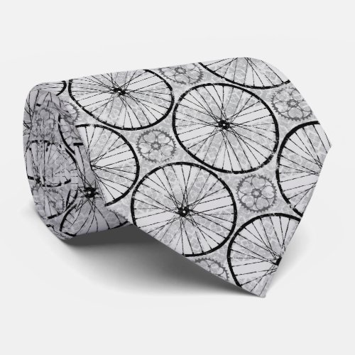 Grey Black _ Bike Wheels Pattern Neck Tie