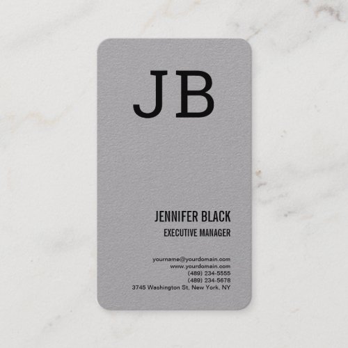 Grey Black Bold Monogram Minimalist Modern Plain Business Card