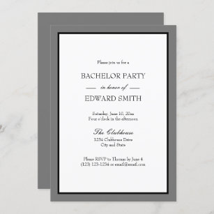 Grey Black Border Bachelor Party Invitations