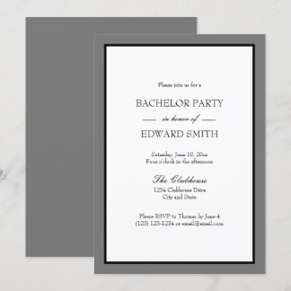 Grey Black Border Bachelor Party Invitations