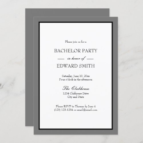 Grey Black Border Bachelor Party Invitations