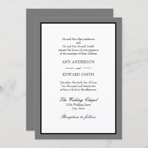 Grey Black Border Both Parents Wedding Invitation
