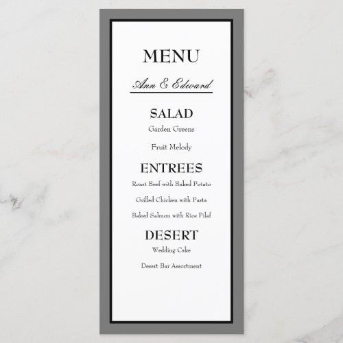 Grey Black Border Wedding Menu Card