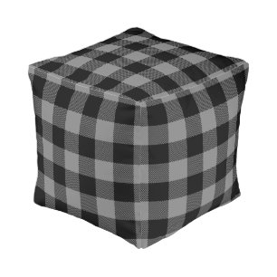 Grey Black Buffalo Plaid Pattern Pouf