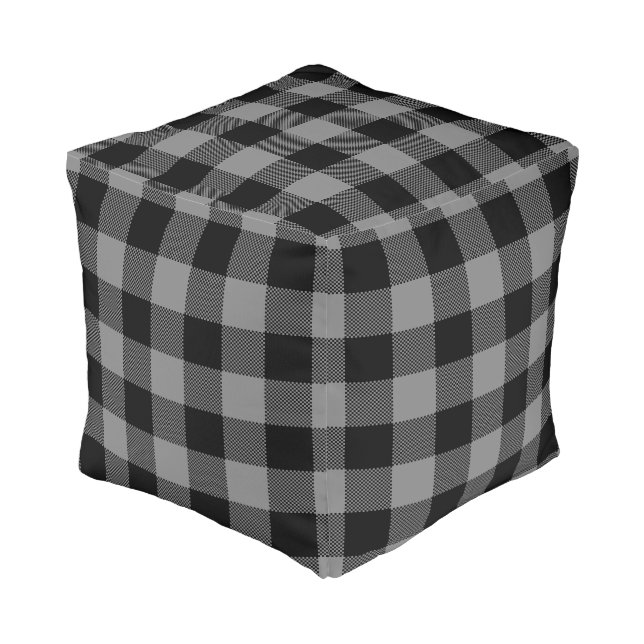 Grey Black Buffalo Plaid Pattern Pouf (Angled Back)