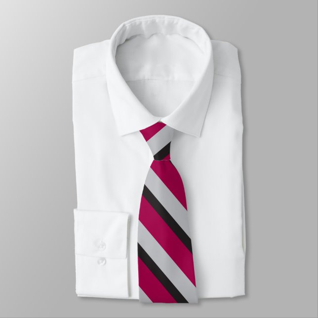 Grey Black & Burgundy University-Striped Neck Tie (Tied)