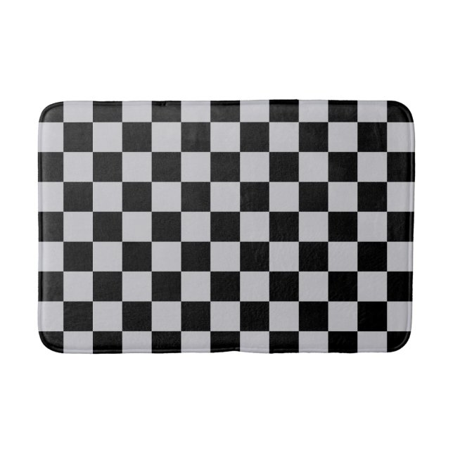 Grey Black Check Pattern Design Bath Mat (Front)