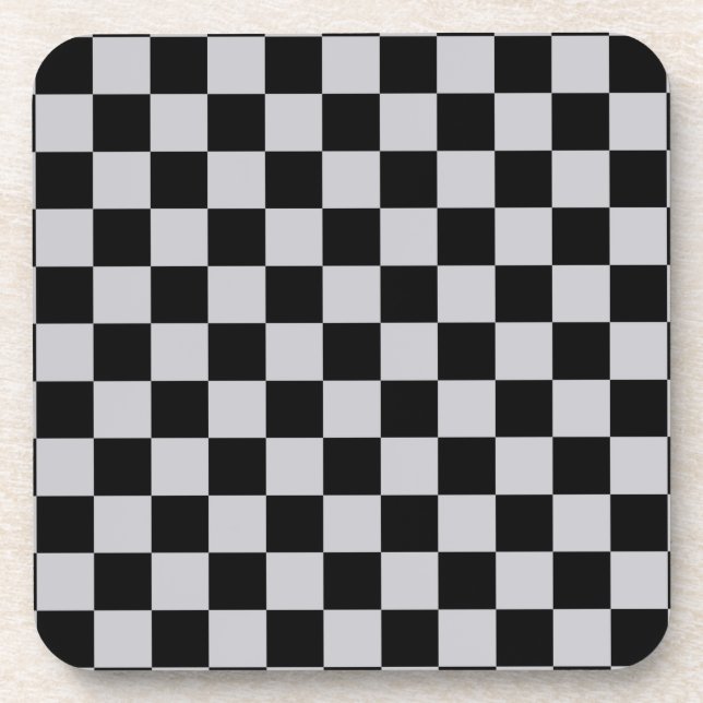 Grey Black Check Pattern Design Beverage Coaster (Front)