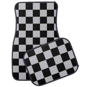 Grey Black Check Pattern Design Car Floor Mat