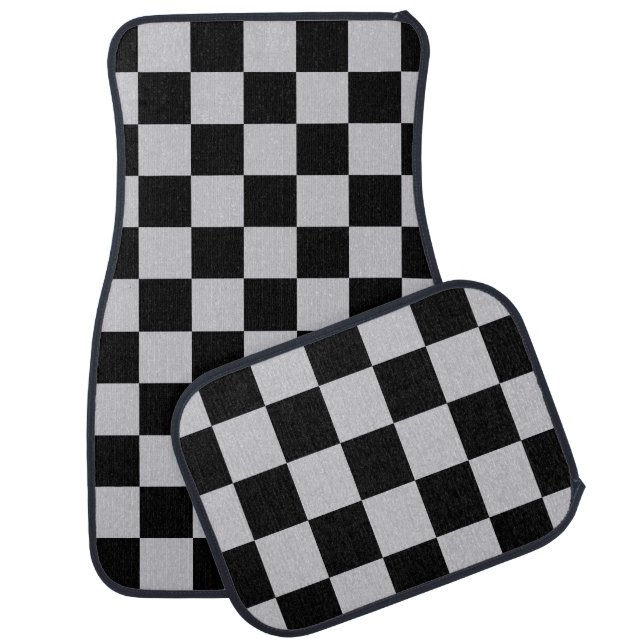 Grey Black Check Pattern Design Car Floor Mat (Set)