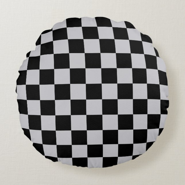 Grey Black Check Pattern Design Round Pillow (Front)