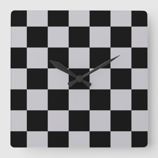 Grey Black Check Pattern Design Square Wall Clock (Front)