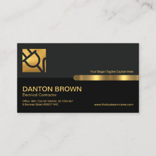 Grey Black Column Gold Power Plug Electrician Business Card