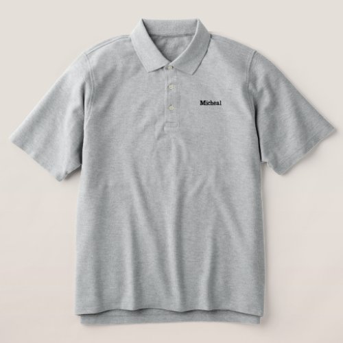Grey Black Custom Monogram Personalized Name  Embroidered Polo Shirt