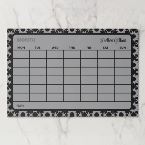 grey black custom month calendar  paper pad