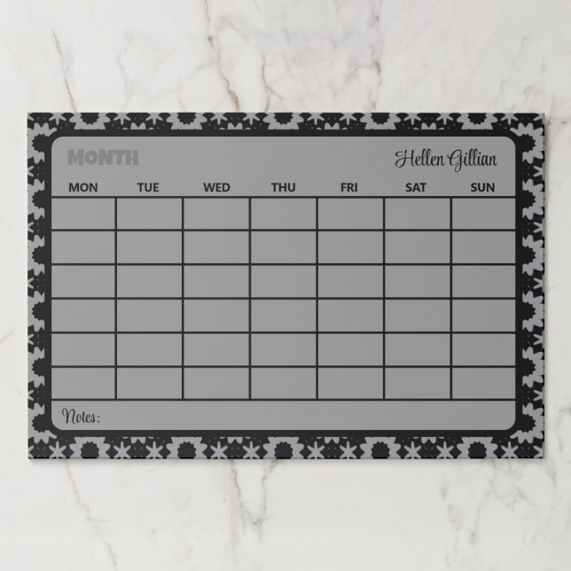 grey black custom month calendar  paper pad (Front)