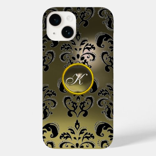 GREY BLACK DAMASK GEMSTONE MONOGRAM Floral Case_Mate iPhone 14 Case