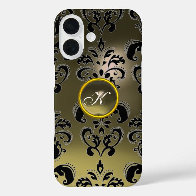 GREY BLACK DAMASK GEMSTONE MONOGRAM Floral Case-Mate iPhone Case (Back)