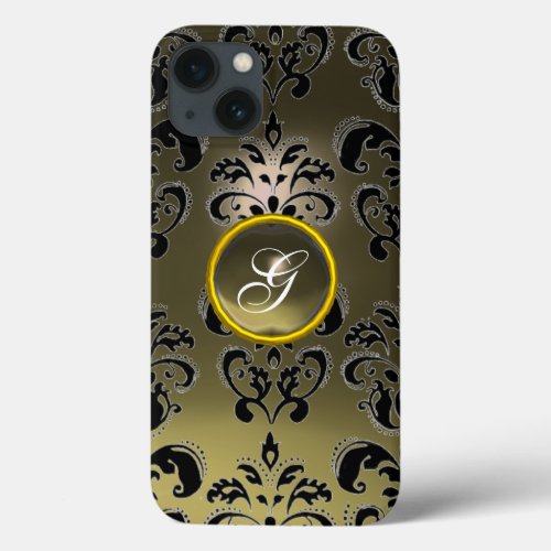 GREY BLACK DAMASK GEMSTONE MONOGRAM Floral  iPhone 13 Case