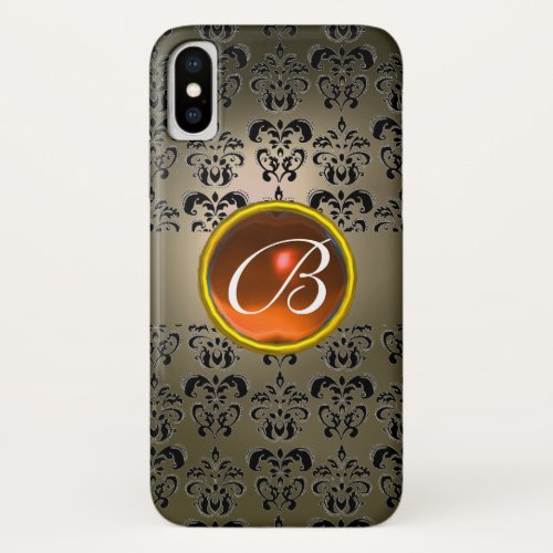 GREY BLACK DAMASK ORANGE GEM MONOGRAM iPhone X CASE