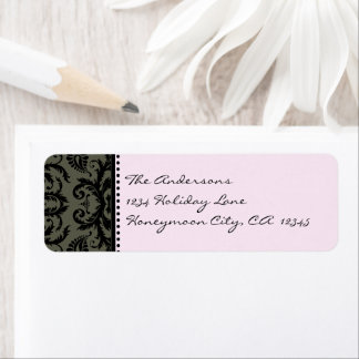 Grey & Black Damask Swirl Pale Pink Address Labels