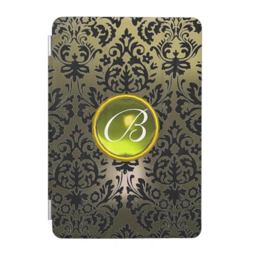 GREY BLACK DAMASK YELLOW GEMSTONE MONOGRAM Floral  iPad Mini Cover