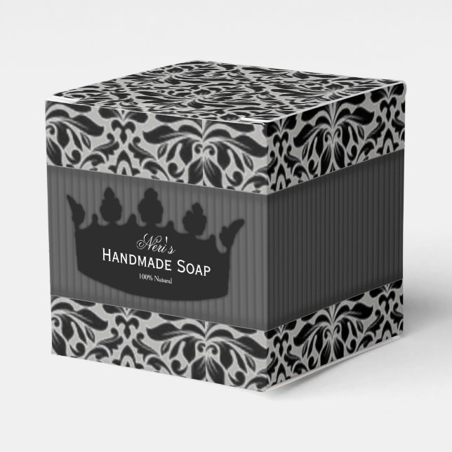 Grey & Black Damasks Handmade Soap Favor Boxes (Front Side)