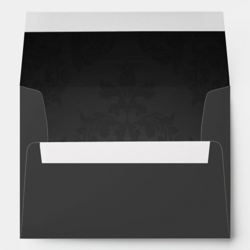 Grey Black Dark Damask Elegant Wedding Invitation Envelope