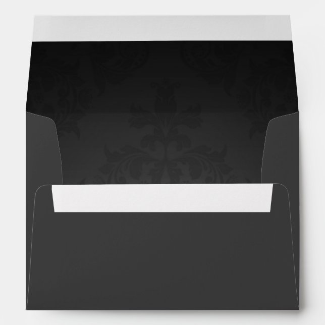 Grey Black Dark Damask Elegant Wedding Invitation Envelope (Back (Bottom))