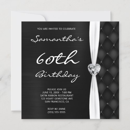 Grey Black Diamond Pattern Ombre Foil Birthday Invitation