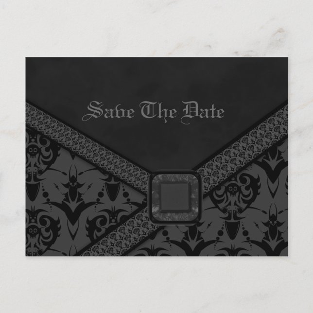 Grey & Black Goth Lace Wedding Announcement Postcard (Front)