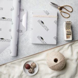 Grey Black Graduation Text with Cap Wrapping Paper