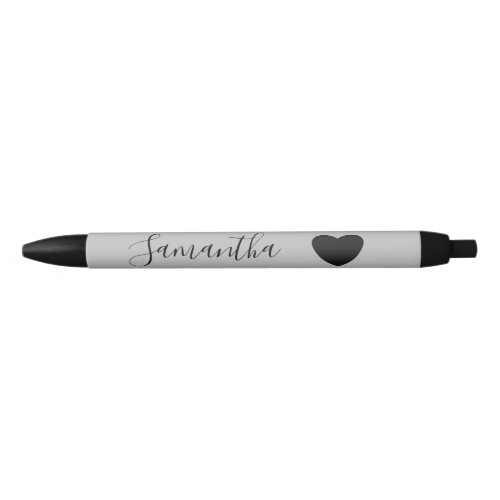 Grey Black Heart Personalized Name Black Ink Pen