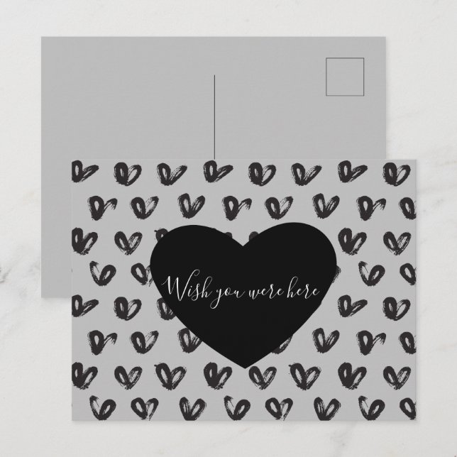 Grey Black Hearts Postcard (Front/Back)