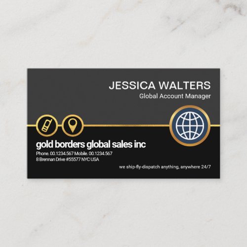 Grey Black Layer Faux Gold Location Icon Global Business Card