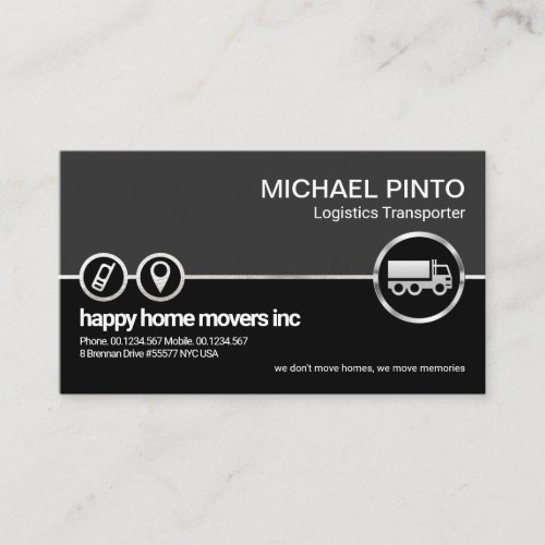 Grey Black Layer Faux Silver Location Icon Trucker Business Card