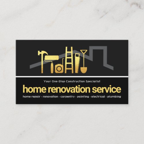 Grey Black Layer Gold Handyman Tools Rooftop Business Card