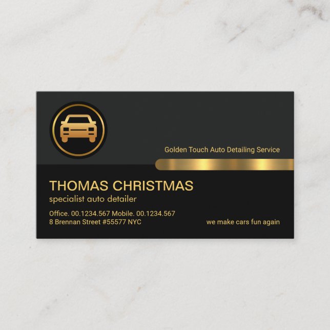Grey Black Layers Gold Tab Auto Mechanic Business Card (Front)