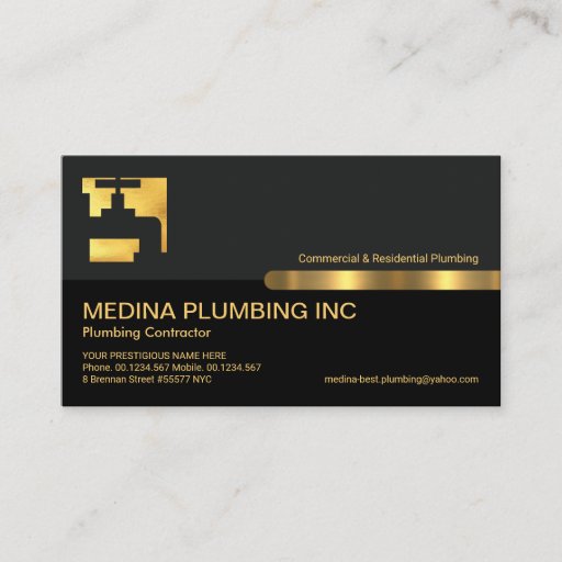 Customizable Grey Black Layers Gold Water Faucet Plumbing Business Card