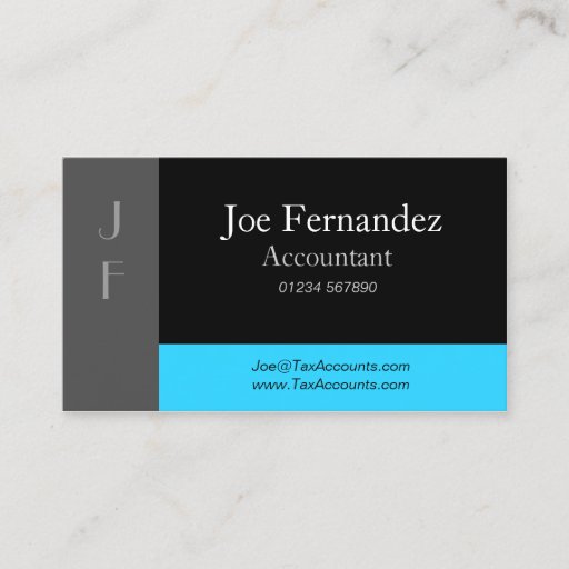 Customizable Grey Black &amp; Light Blue Professional Business Card