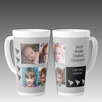 Grey Black Love Being A Grandad With Photos Latte Mug by LynnroseDesigns at Zazzle